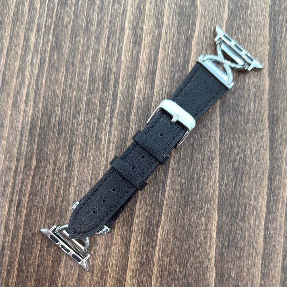 Black Leather Watch Band with Silver Hardware